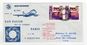 France 1974 vol AIR FRANCE  Sao Paulo - Paris /RUB11 - Picture 1 of 2