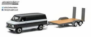 1:64 GreenLight HITCH & TOW 3 GREY 1977 Chevrolet G20 Van & Car Trailer NIP - Picture 1 of 1