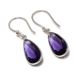 Pendientes colgantes chapados en plata con piedras preciosas de amatista joyería 1,5" regalo para ella - Imagen 1 de 1