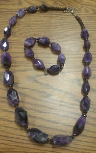 Barse Purple Amethyst Garnet Sterling Silver 925  Beaded Necklace and Bracelet - Picture 1 of 2