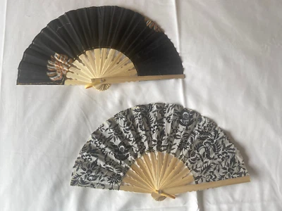 2 Fans Hand Bamboo Cloth Handmade Indonesia New Avenico Summer Fashion Hot #417S - image 1 of 4