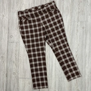 Joe B Women's Size XL Brown White Checkerboard Curvy High Waisted Pants Trousers - Picture 1 of 6