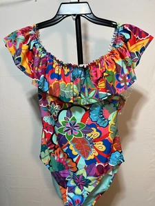 Bleu Rod Beattie 6 Small Women Ruffles Off The Shoulder Swim Suit Floral New NWT - Picture 1 of 5