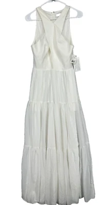 AIDAN MATTOX Halter Gown Size 6 Ivory Crisscross Tiered Dress NWT - Image 1 of 4