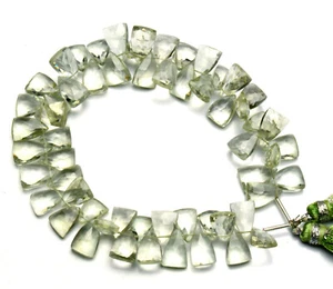 Natural Gem Brazil Prasiolite 11x7mm Size Faceted Triangle Briolette 9" Strand - Picture 1 of 4
