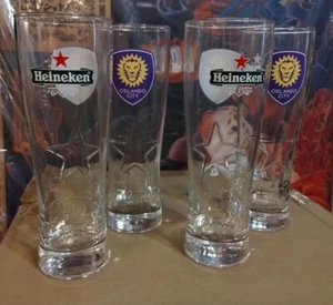 Occhiali da birra alti x4 Heineken stella rossa in rilievo stampa Orlando City 🙂 🙂 - Foto 1 di 2