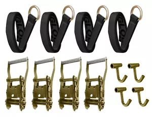 12 pcs (4 Set) Lasso Wheel Lift Straps Ratchet 4 Finger J Hook Tie Down Tow Haul - Bild 1 von 5