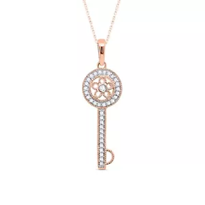 Schlüsselanhänger 0,13 kt runder Schliff natürlicher Diamant massiv 14 K Rotgold 18 Zoll Halskette - Bild 1 von 7