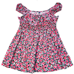OLD NAVY Baby Doll Dress Womens XXL Pink Rose Floral Smocked Empire Waist - Picture 1 of 11