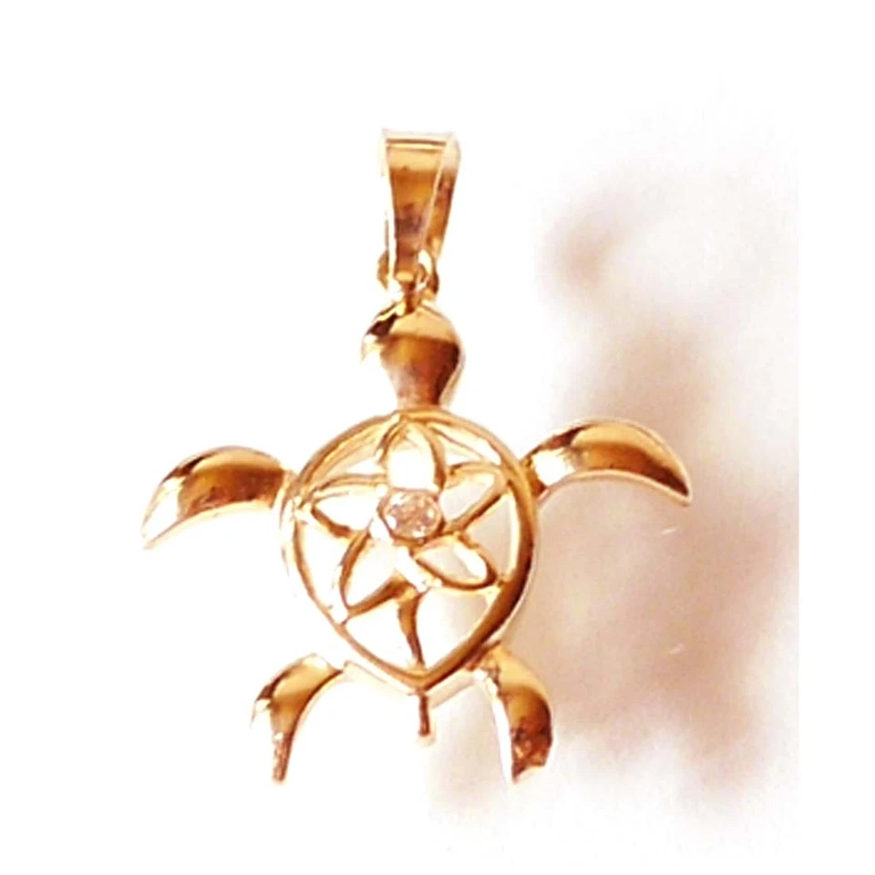 Tortuga hawaiana de oro rosa macizo de 14K con colgante/dije de circonita cúbica C2015-30 Foto 1 de 1