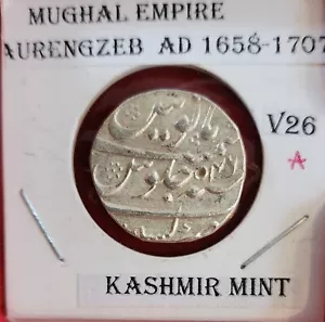 MUGHAL EMPIRE: Aurengzeb Rupia d'argento, AD 1658-1707 Kashmir Mint. RRR - Foto 1 di 2