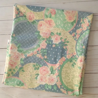 Fabric Traditions 1992 Cotton Chintz Fabric Blue Green Yellow Pink   2 3/8 yards - Image 1 of 4