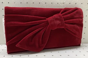INC International Concepts Clutch Bag Womens One Size Red Velvet Bow Chain Purse - Picture 1 of 8