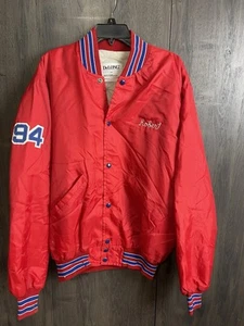 Blouson bombardier vintage DeLong Abe Lynx 1994 satin adulte grand rouge - Photo 1/9