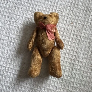 Miniature Teddy Bear Mohair Wool Jointed Hinged 3" Mini Antique Glass Eyes Doll - Picture 1 of 6
