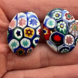 Vintage Millefiori Art Glas Ohrringe - Bunter Boho Dopamin Morgenschmuck - Bild 1 von 7