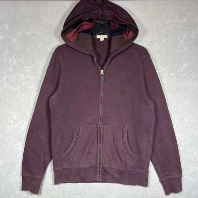 Burberry Brit Claredon Full Zip Hoodie Men’s Medium Plaid Check Logo Burgundy - Image 1 of 4
