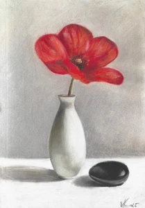 original drawing А4 50VsK artwork pastel modern poppy flower in a vase - Picture 1 of 2