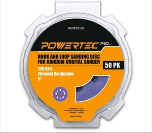 POWERTEC 5-Inch Hook and Loop Sanding Disc, 120 Grit Zirconia Sandpaper, 50 PK - Picture 1 of 8