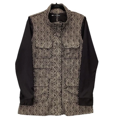 Chaqueta Maurices Mujer Grande Negra Beige Jacquard Bolsillos Utilitarios Longline Foto 1 de 4