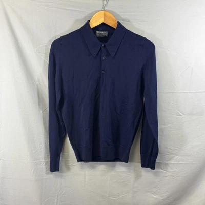 Suéter DE COLECCIÓN Burberrys Para Hombre Pequeño Azul Marino Lana Merino Polo Hecho en Inglaterra Años 90 Foto 1 de 4