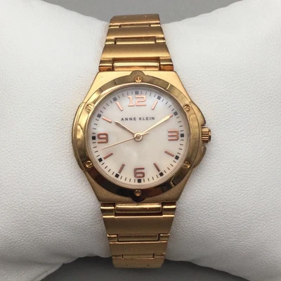 Anne Klein Womens Watch Rose Gold Tone White MOP Dial 29mm New Battery 7" - Image 1 of 4