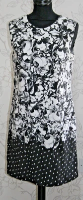 ERDEM A-Line Shift Dress Cotton *Zip V-Back Floral/Polka Dot Black/White UK10/S - Image 1 of 4