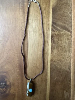 Turquoise Glass Stone Necklace 17” Sterling Silver Clasp - Image 1 of 3