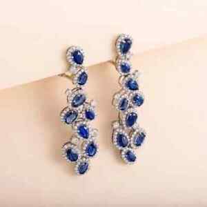 4Ct Pear Cut Simulated Blue Sapphire Drop/Dangle Earrings 14K White Gold Plated