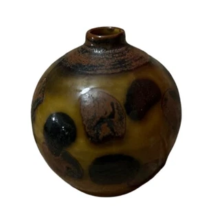 Vintage 3.5" Japanese Style Miniature Vase Bottle Style Pottery Olive Spotted - Picture 1 of 5