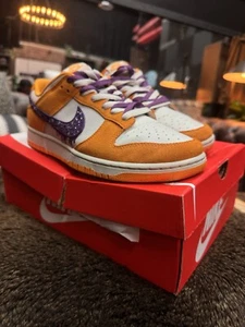 Size 10.5 - Nike Dunk Low Safari Swoosh - Kumquat Lakers LSU Customs - Picture 1 of 19