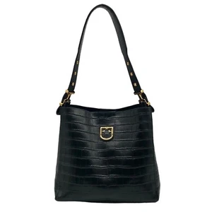 Furla Onyx Croc Embossed Leather Hobo Shoulder Bag - Picture 1 of 12
