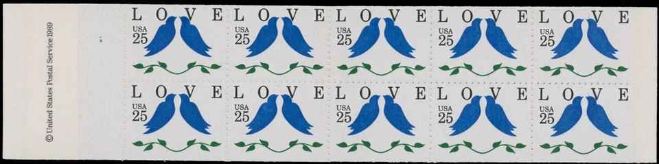1990 USA LOVE $5 COMPLETE BOOKLET, TOP PANE W/PINK OMITTED, NH, SC. #2441c - Image 1 of 2