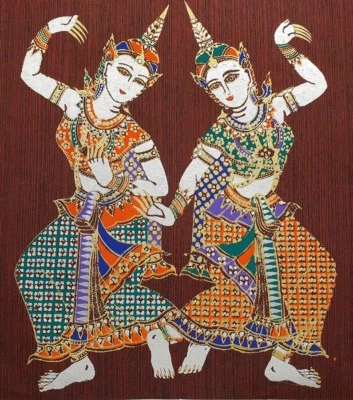 Colorful 2 Thai Lady Dancing Art Silk Painting Poster Print Home Decor Handmade - Image 1 of 3