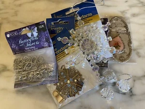 Lot of 7 BLUE MOON BEADS & Mixed Metal Charms Jewelry Making Set Pendants Clasps - Picture 1 of 10