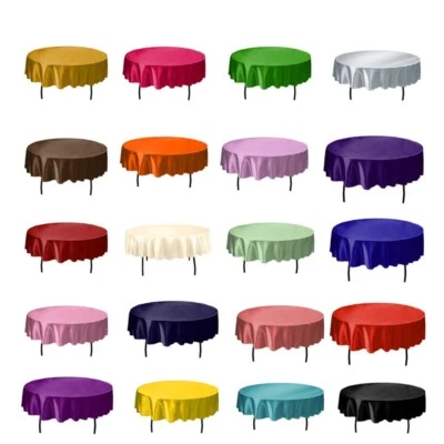 Round Satin Polyester Tablecloths Table Cover Wedding Party Event Home Decor - Image 1 of 4