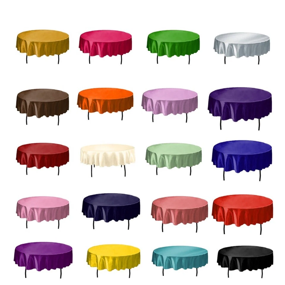 Round Satin Polyester Tablecloths Table Cover Wedding Party Event Home Decor - Image 1 of 4