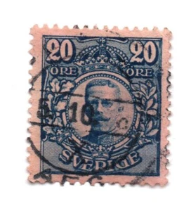 Sello usado azul Suecia 1910-1915 Rey Gustavo V 20ore SC: 83 - Imagen 1 de 1