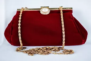 Owned Used by Rue Mcclanahan Vintage Red Velvet Pearl Clutch Purse - Picture 1 of 12