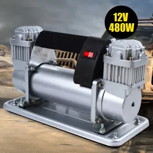 Compressore Aria 480W 12V Metallo Resistente Doppio Cilindro Pompa Gonfiatore Pneumatici Auto - Foto 1 di 14