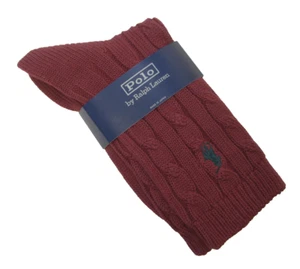 Ralph Lauren Polo Pony Ladies Boot Socks 87% Cotton Sweater Knit Cable Garnet - Picture 1 of 1