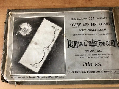 Antique ROYAL SOCIETY # 239 Dresser Scarf & Pin Cushion 18x45" or table runner - Image 1 of 4