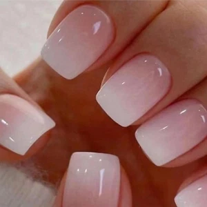 Nails Press ons,White Ombre Short Square Press on Nails Fake Nails Glossy Acryli - Picture 1 of 8