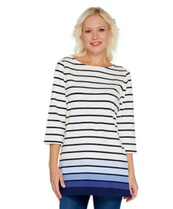 Denim & Co. Regular Perfect Jersey Ombre Stripe Blue Tunic Size XS A303134 - Picture 1 of 5