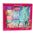 NIB American Girl Doll Time for a Vacation  14 Piece Set - Dress Sandals Hat Bag