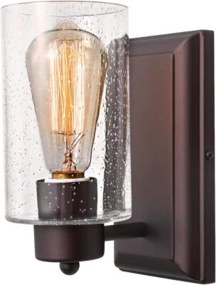 Lámpara de Pared Retro Aplique de Pared Rústico y Vidrio Semillado Cilindro Pantalla De Colección Foto 1 de 4