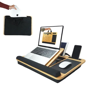 Bamboo Laptop Lap Desk with Cushion – Adjustable Angle & Sleeve Case Included - Picture 1 of 8