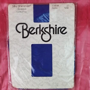 Vtg Berkshire Silky Shimmer Opaque Cobalt Blue Sz Petite Tights 80'S RARE New - Picture 1 of 8