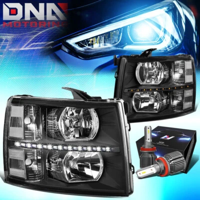 PARA 2007-2014 SILVERADO 1500 LED DRL FAROL PRETO/CLARO COM KIT LED + VENTILADOR LEGAL - Imagem 1 de 4