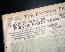 HARRY KENDALL THAW & Evelyn Nesbit - Stanford White Murder ARREST 1906 Newspaper